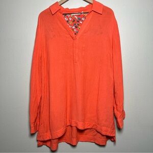 Soft Surroundings Women Top Large Orange Popover Long Sleeve‎ Lagenlook Tunic